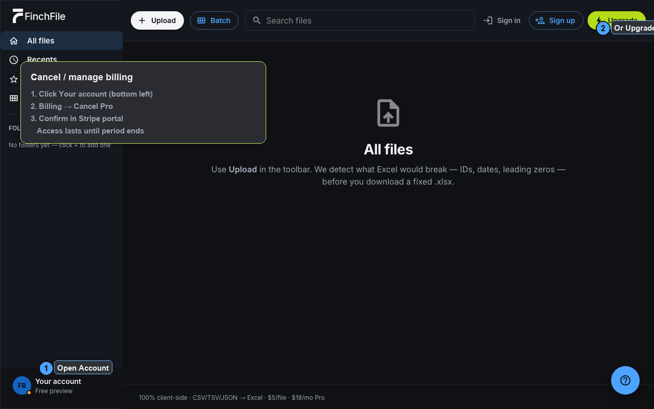 Where to open Account to cancel Pro